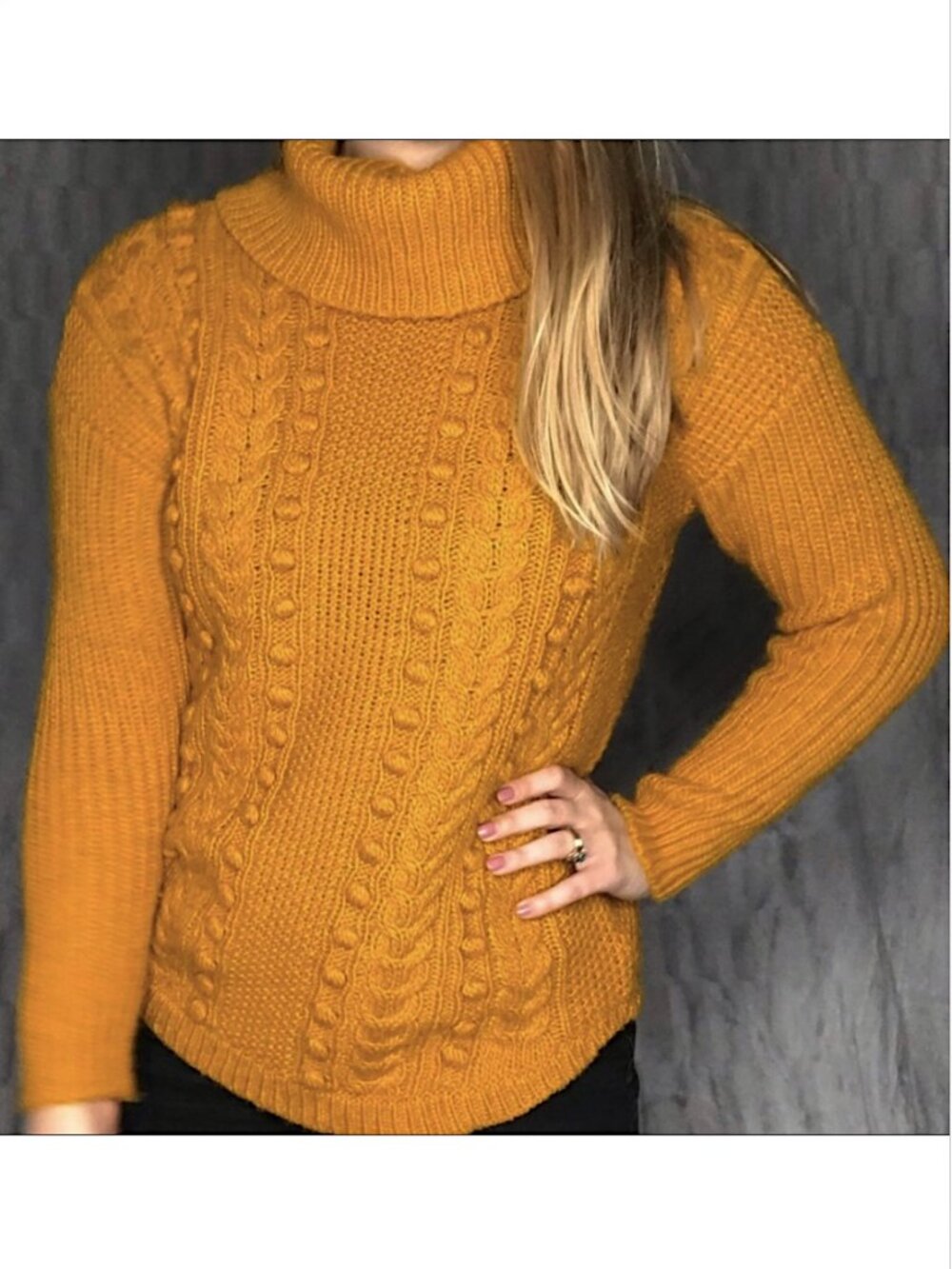 TALBOTS Popcorn Cable Knit Wool Blend Cowl Pullover Sweater Size SP Gold